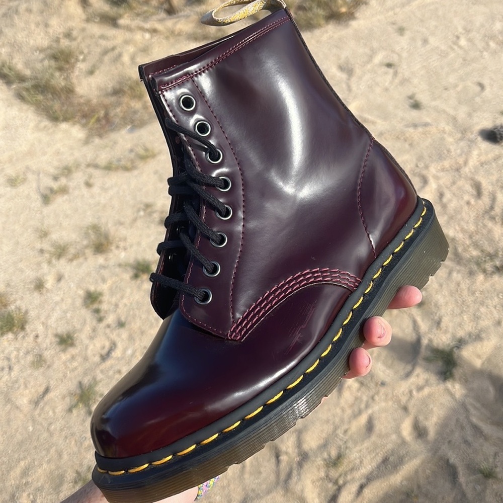 Cherry red dr martens size Ladies 8, men's 7 - vegan style 1460.